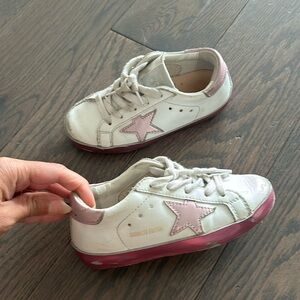 Girls pink and white leather golden goose sneakers (size 26)